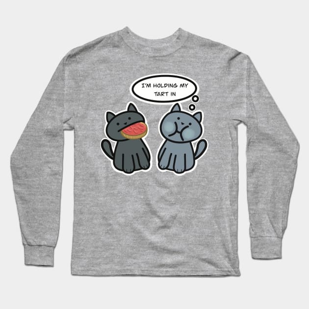Cat Holding A Tart In Cat Pun Long Sleeve T-Shirt by Punful